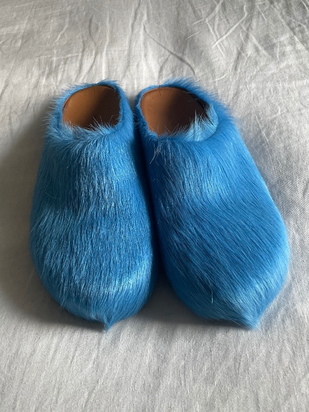 Men's Marni Fussbett Sabot calf-hair leather mules in electric blue size EU 47
